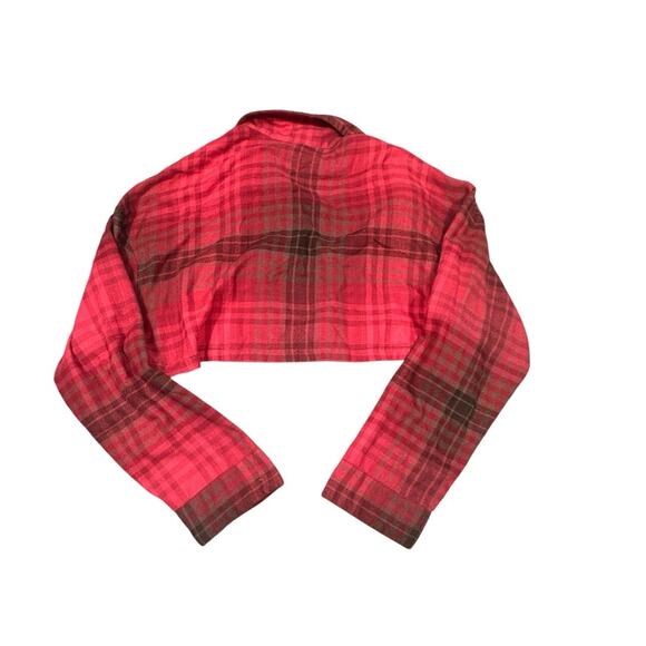 Out From Under Urban Outfitters Red Plaid Cropped Flannel Shirt Size Small - Picture 5 of 5